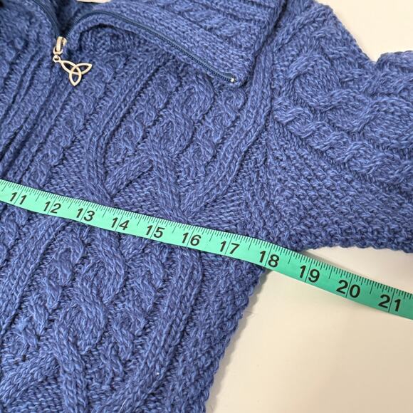 Aran Crafts Cardigan Sz Sm Merino Wool Full Zip Cable Double Collar Knit Cozy - Picture 10 of 11